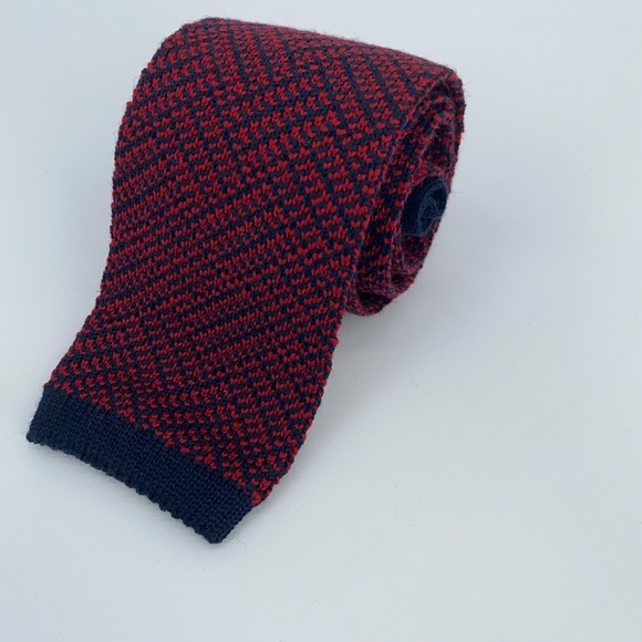 Eton Tie Mens Skinny‎ Slim Red Navy Wool Knit Luxury Professional Necktie